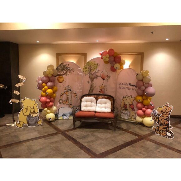 3pc Arch Backdrop A Little HUNNY is on the way Winnie The Pooh Baby Shower Pink - Picture 1 of 1